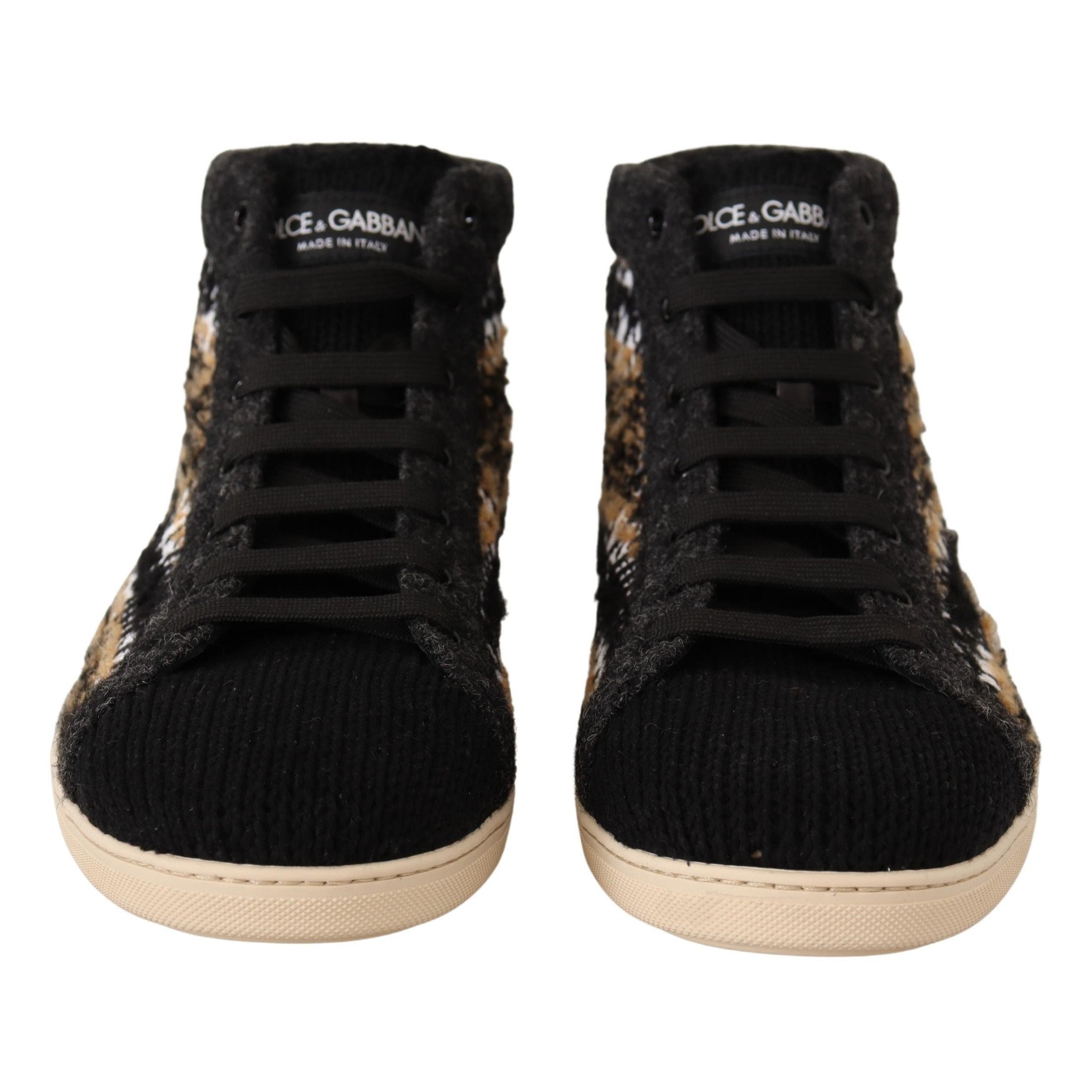 Dolce & Gabbana Beige Brown Wool Cotton High Top Sneakers