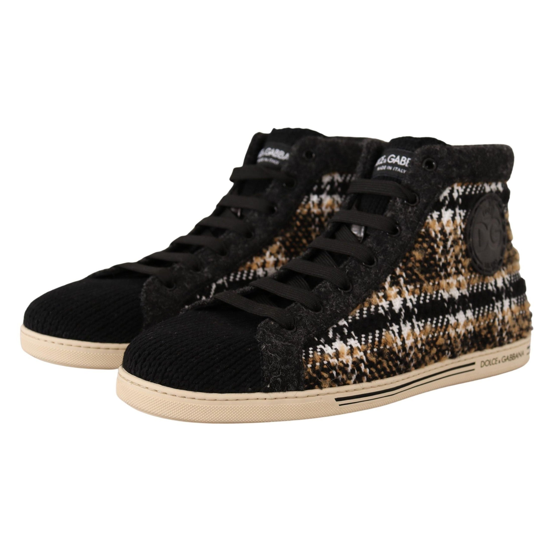 Dolce & Gabbana Beige Brown Wool Cotton High Top Sneakers