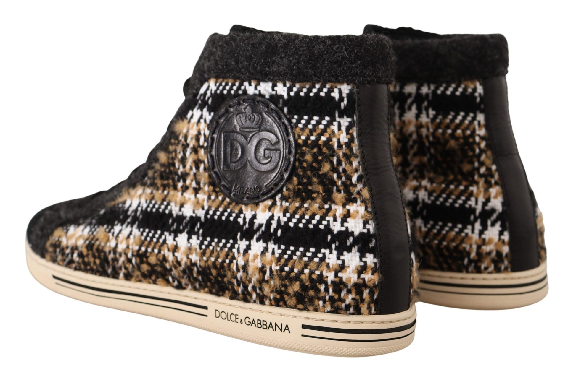 Dolce & Gabbana Beige Brown Wool Cotton High Top Sneakers Dolce & Gabbana