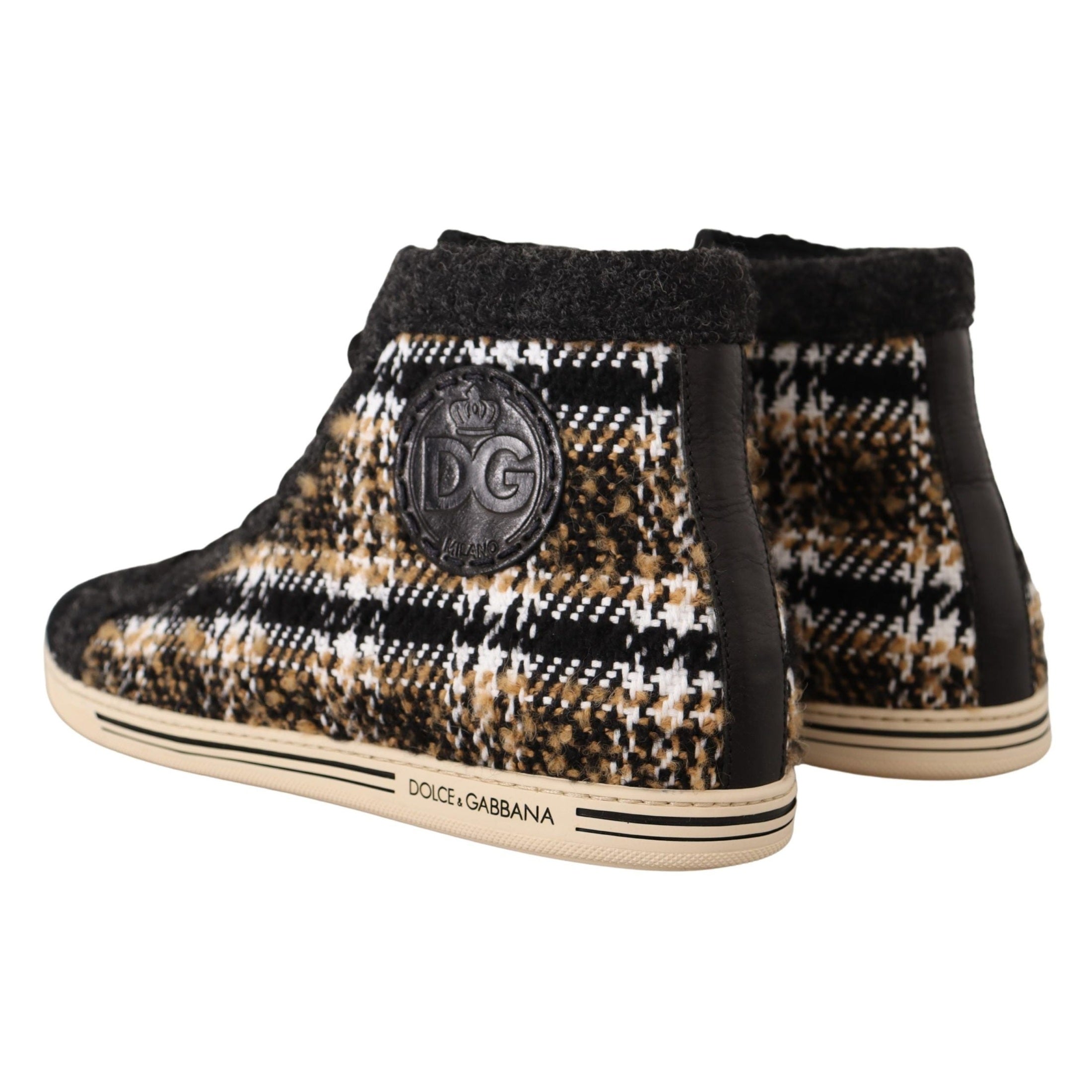Dolce & Gabbana Beige Brown Wool Cotton High Top Sneakers