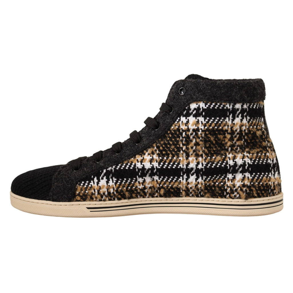 Dolce & Gabbana Beige Brown Wool Cotton High Top Sneakers
