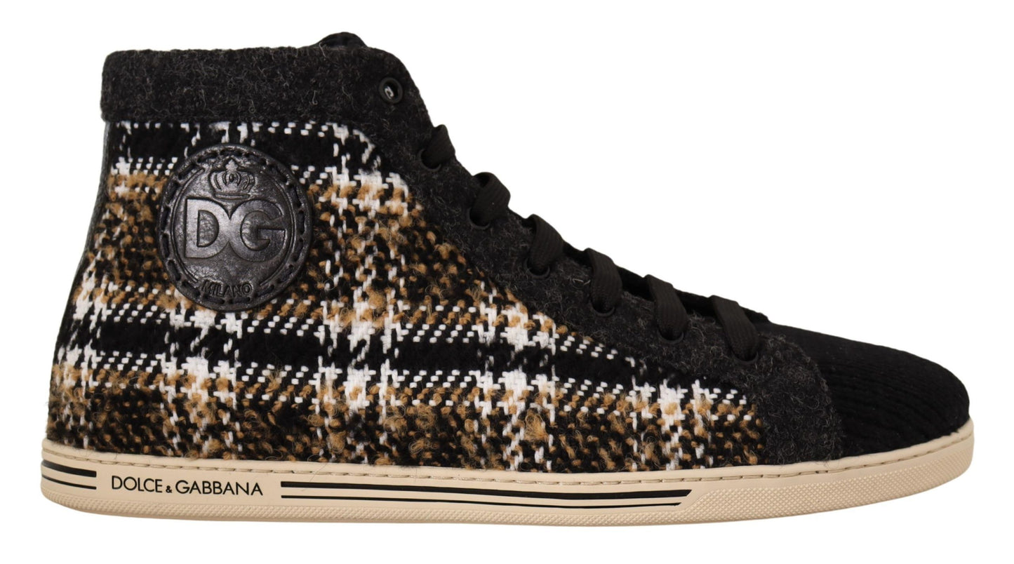 Dolce & Gabbana Beige Brown Wool Cotton High Top Sneakers Dolce & Gabbana