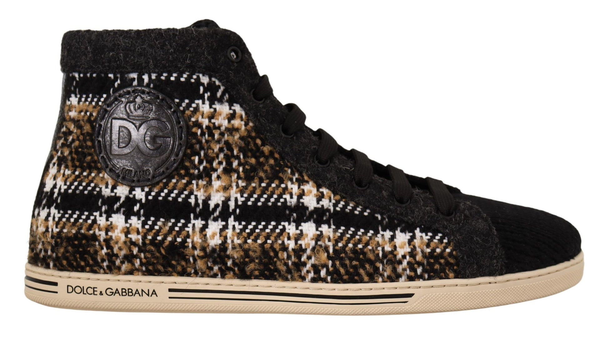 Dolce & Gabbana Beige Brown Wool Cotton High Top Sneakers Dolce & Gabbana