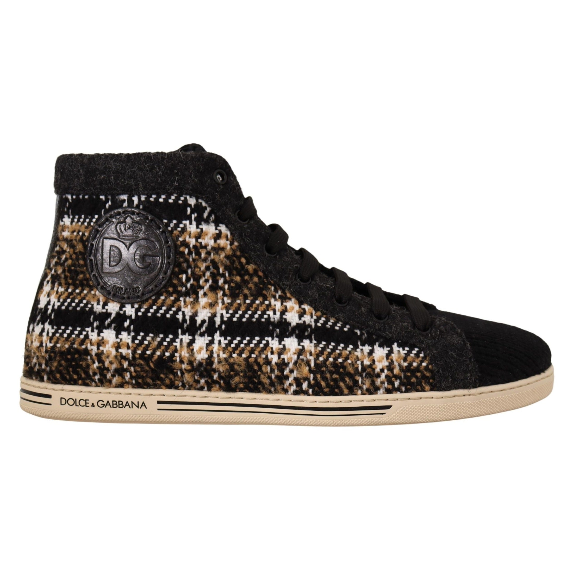 Dolce & Gabbana Beige Brown Wool Cotton High Top Sneakers