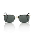 Black metallic fibre men’s sunglasses by Frankie Morello with sleek frame and dark tinted lenses.