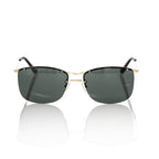 Black metallic fibre men’s sunglasses by Frankie Morello with sleek frame and dark tinted lenses.