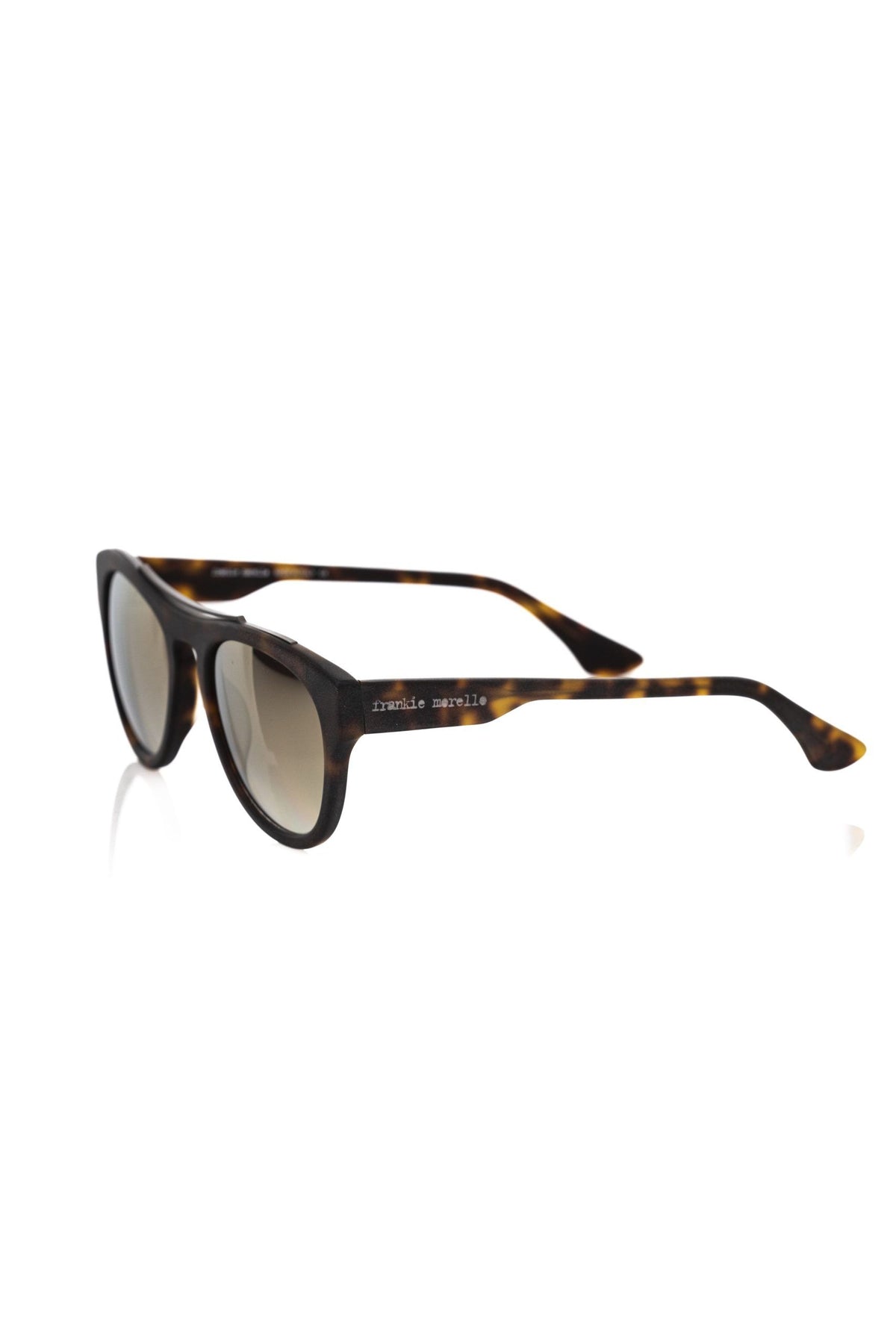 Brown acetate men's sunglasses by Frankie Morello with classic frame design and tinted lenses.