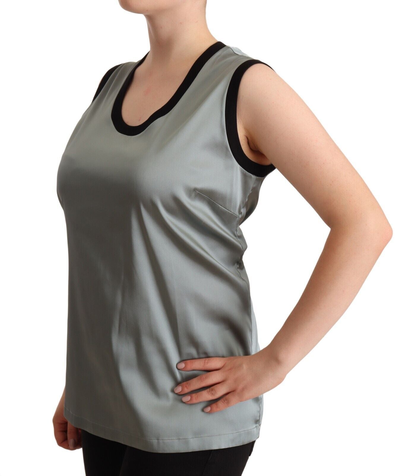 Dolce & Gabbana Silver Round Neck Sleeveless Casual Tank Top Dolce & Gabbana