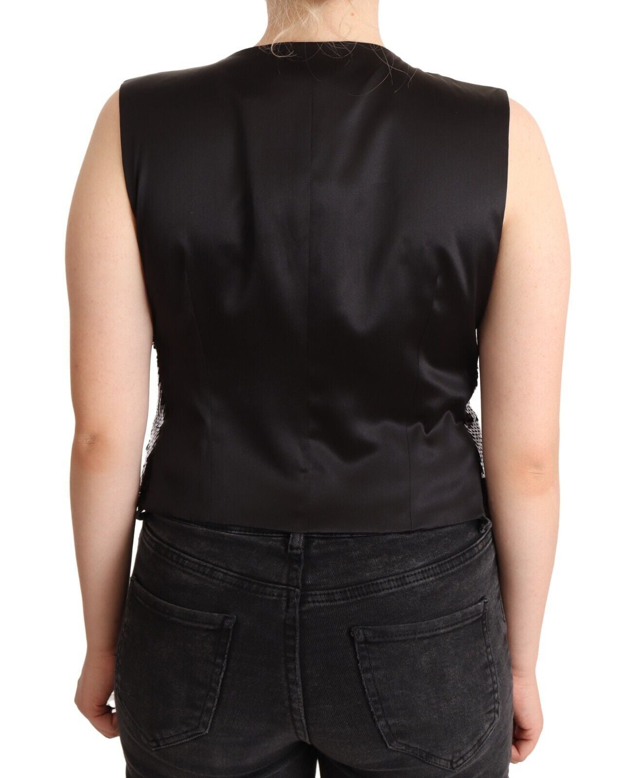 Dolce & Gabbana Black Sequin V-Neck Sleeveless Vest Tank Top Dolce & Gabbana
