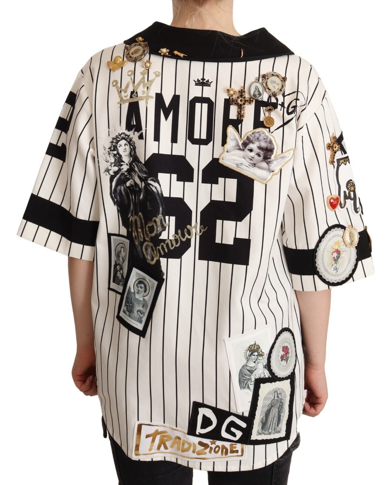 Dolce & Gabbana White Cotton Crystal Charms Amore Shirt Dolce & Gabbana