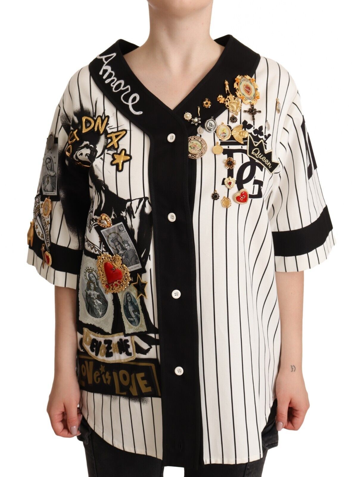 Dolce & Gabbana White Cotton Crystal Charms Amore Shirt Dolce & Gabbana