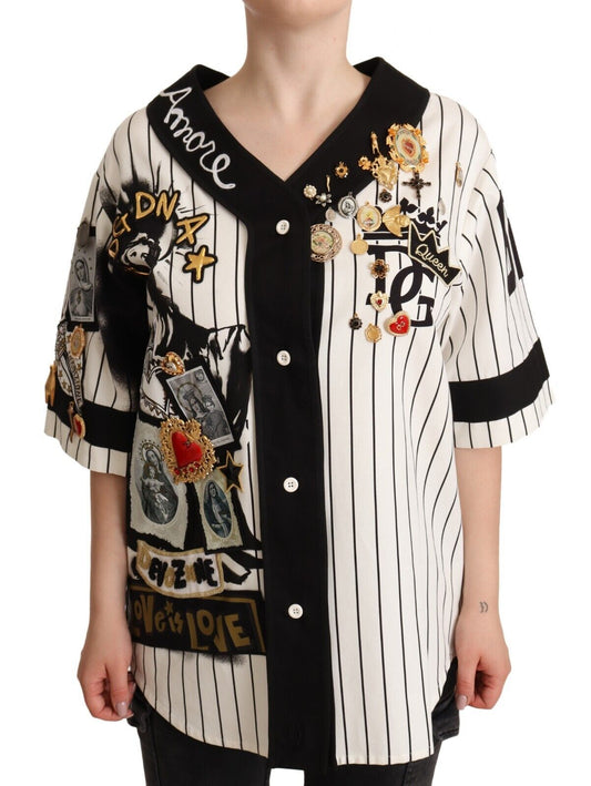 Dolce & Gabbana White Cotton Crystal Charms Amore Shirt Dolce & Gabbana