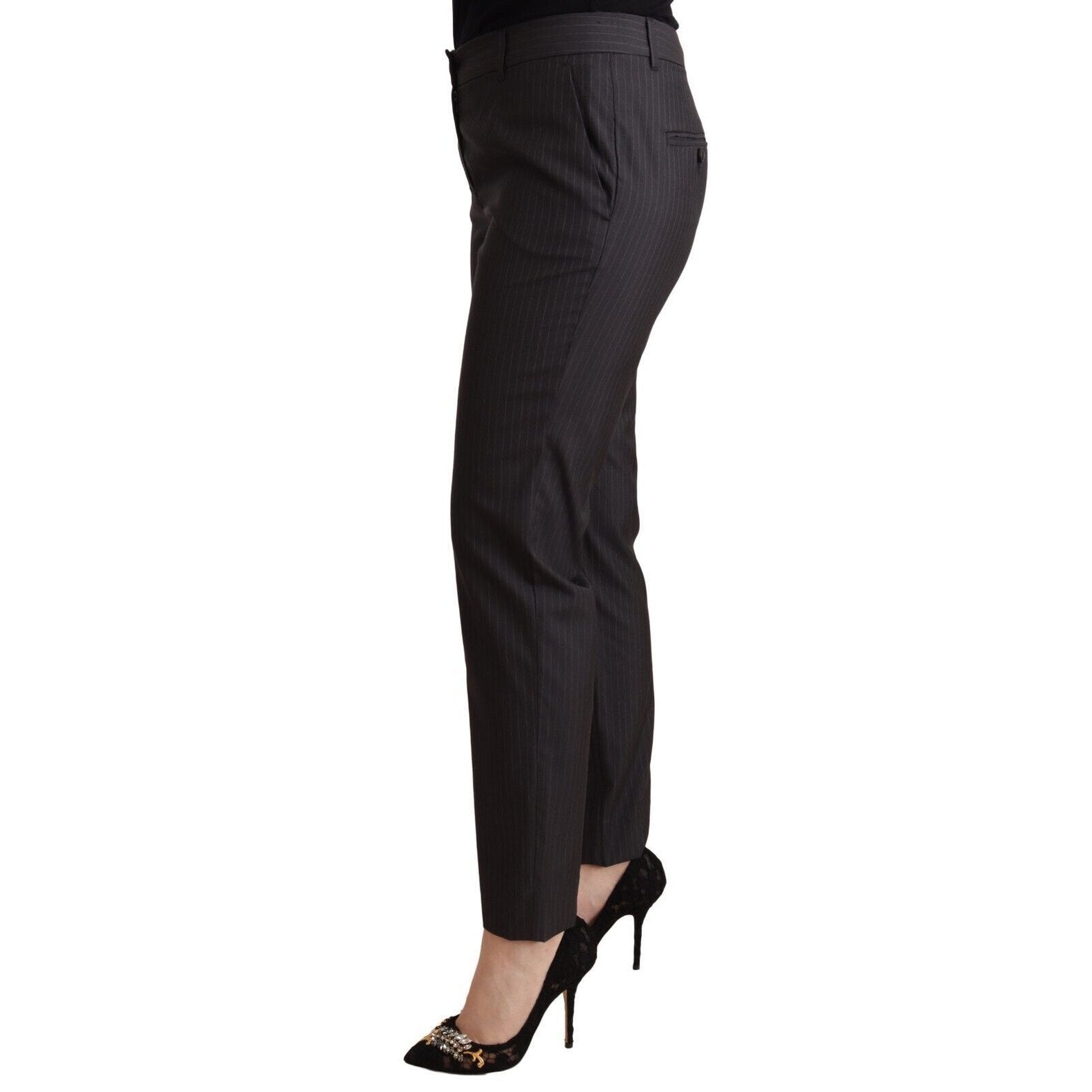 Dolce & Gabbana Black Striped Wool Tapered Trouser Pants Dolce & Gabbana