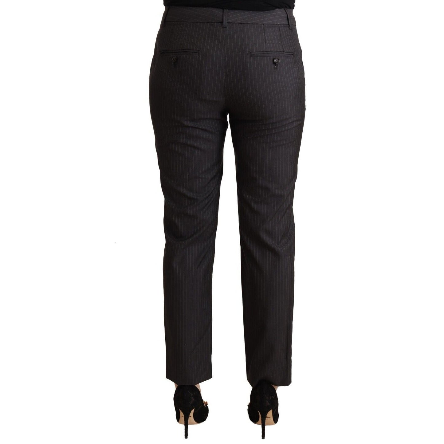 Dolce & Gabbana Black Striped Wool Tapered Trouser Pants Dolce & Gabbana