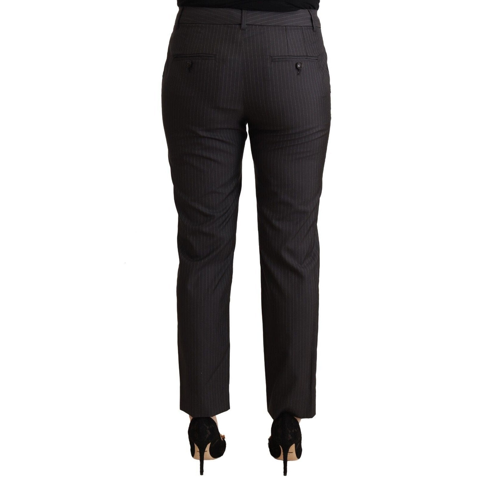 Dolce & Gabbana Black Striped Wool Tapered Trouser Pants Dolce & Gabbana