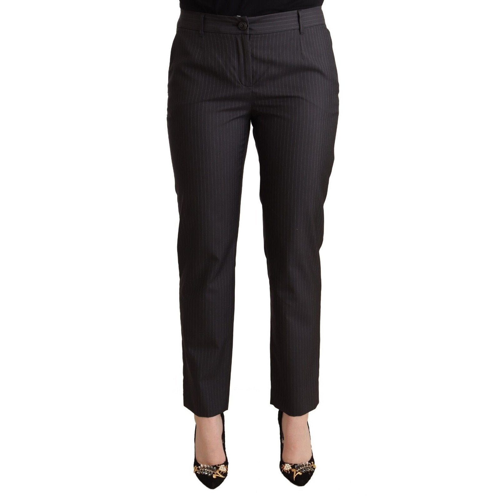 Dolce & Gabbana Black Striped Wool Tapered Trouser Pants Dolce & Gabbana