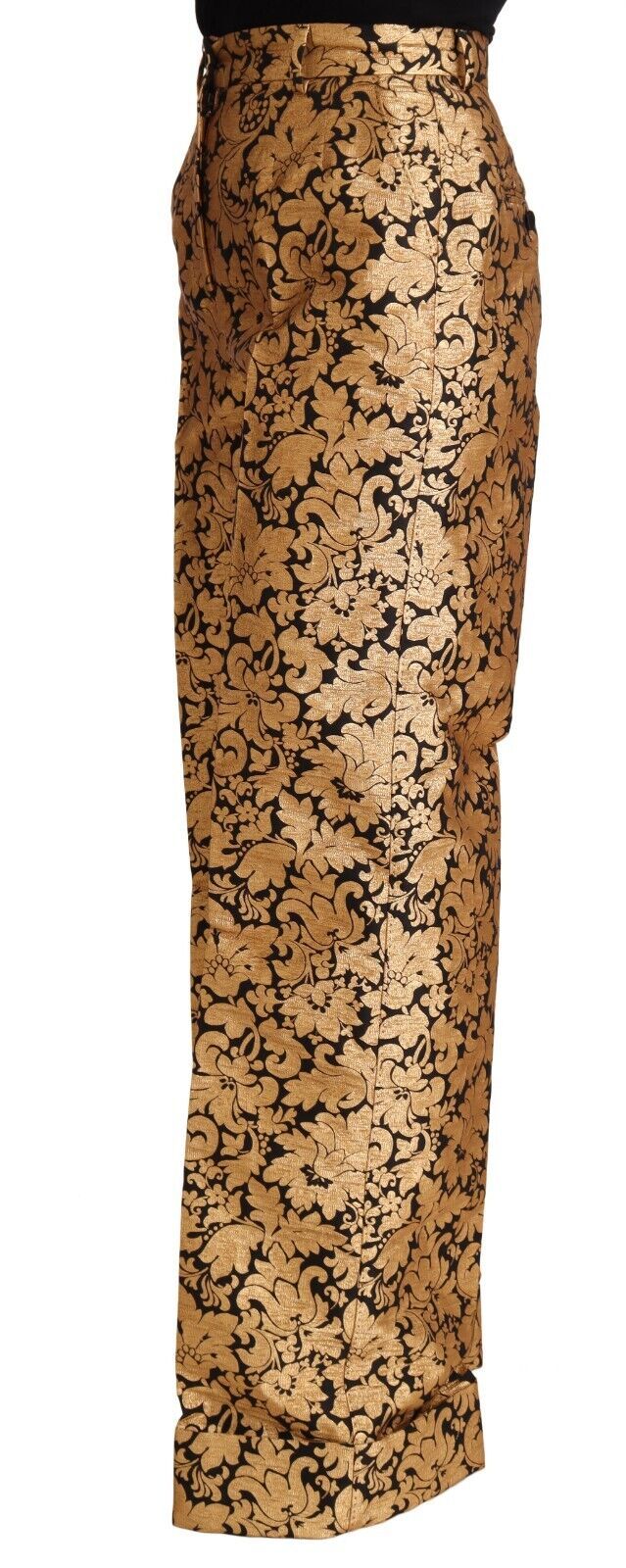 Dolce & Gabbana Gold Floral Jacquard Straight Polyester Pants Dolce & Gabbana