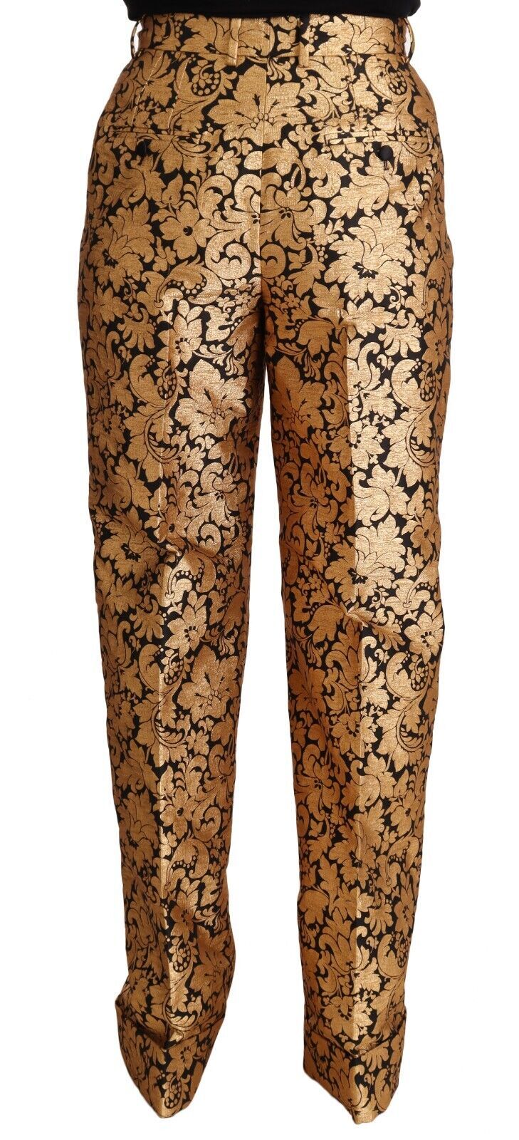 Dolce & Gabbana Gold Floral Jacquard Straight Polyester Pants Dolce & Gabbana