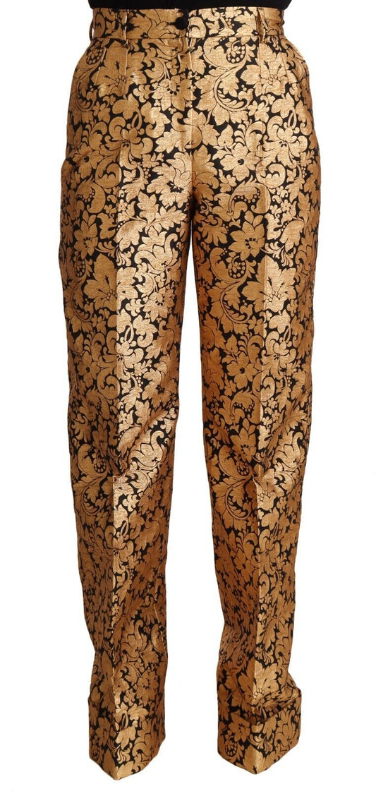 Dolce & Gabbana Gold Floral Jacquard Straight Polyester Pants Dolce & Gabbana