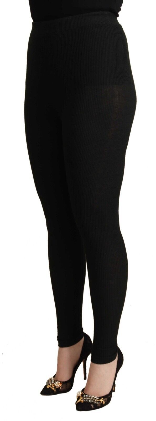 Dolce & Gabbana Black Cashmere Stretch Waist Tights Pants Dolce & Gabbana