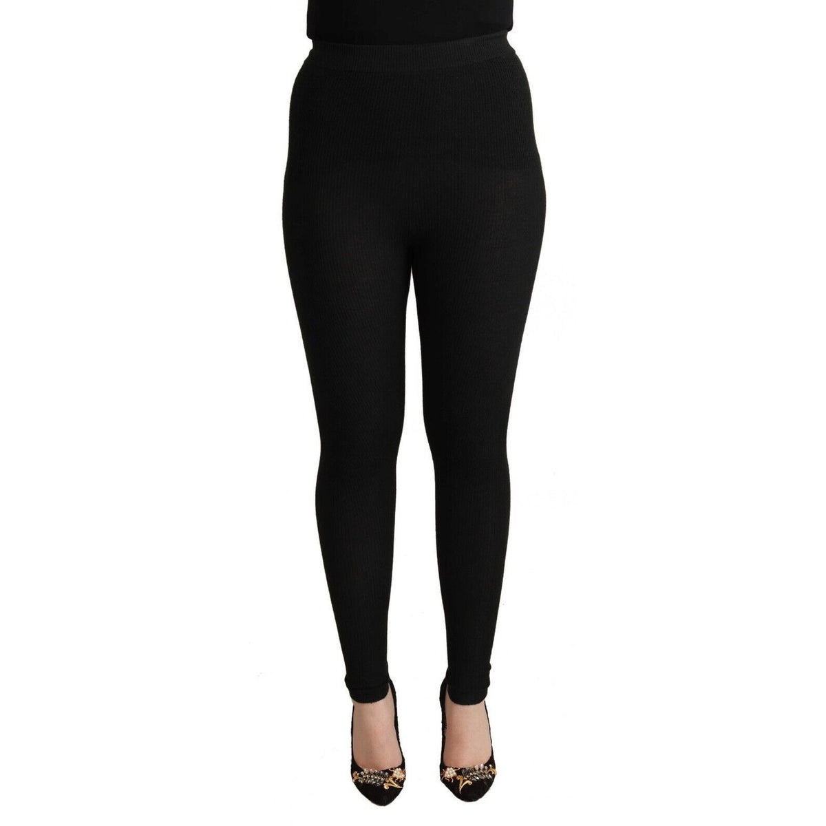 Dolce & Gabbana Black Cashmere Stretch Waist Tights Pants