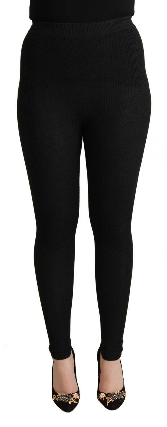 Dolce & Gabbana Black Cashmere Stretch Waist Tights Pants Dolce & Gabbana