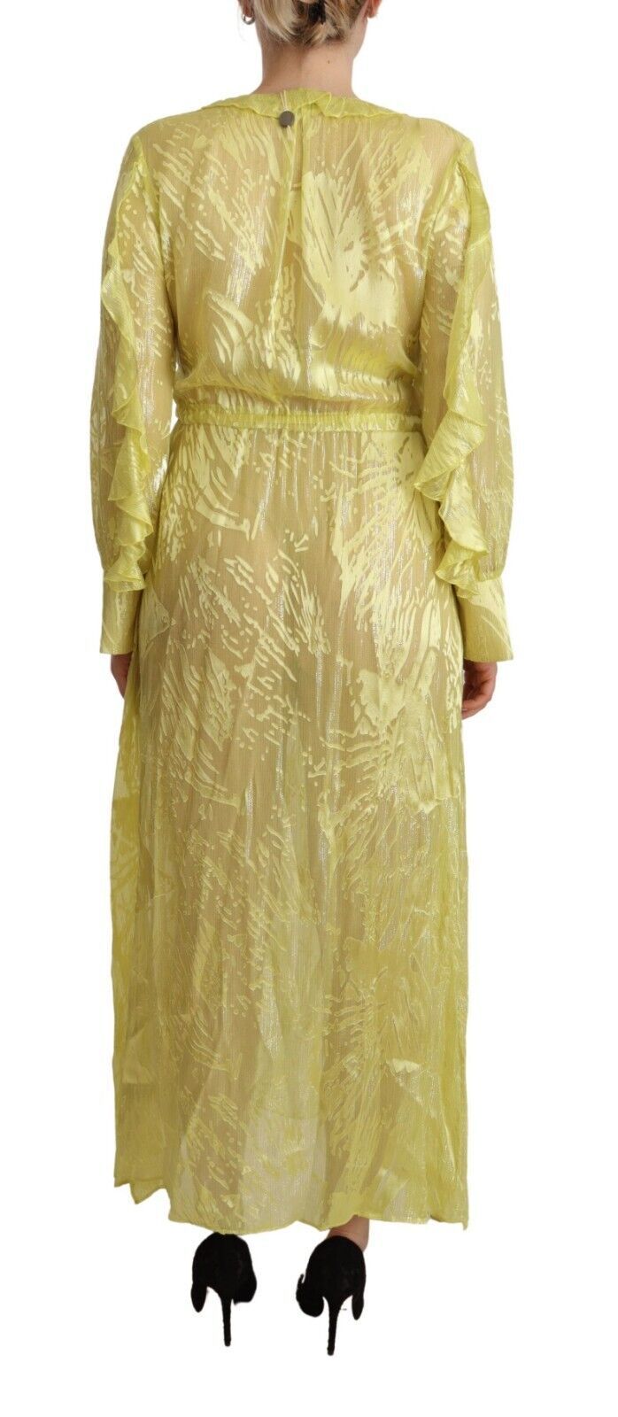 Patrizia Pepe Yellow Silk Long Sleeves Plunging Maxi Dress Patrizia Pepe