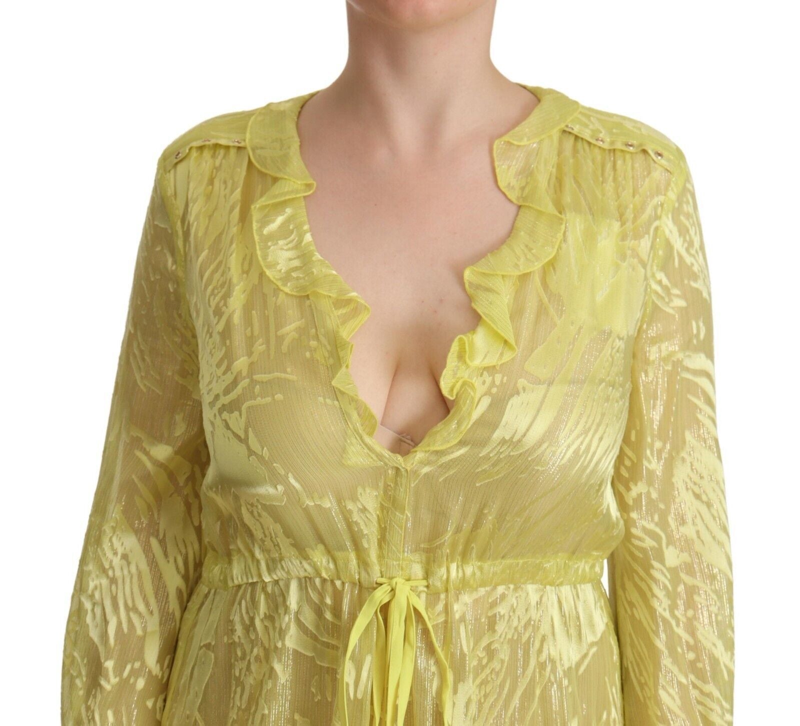 Patrizia Pepe Yellow Silk Long Sleeves Plunging Maxi Dress Patrizia Pepe