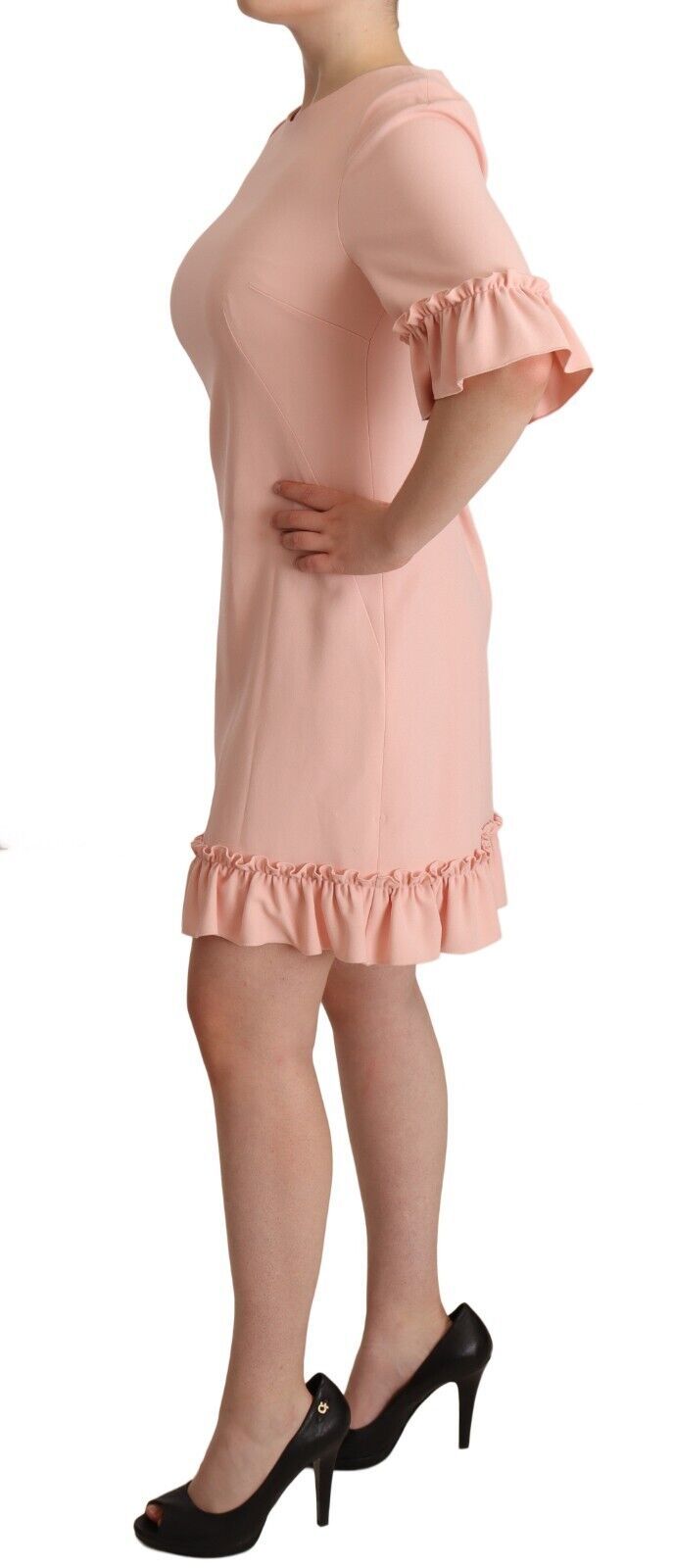 Dolce & Gabbana Pink Ruffled Sleeves Viscose Sheath Dress Dolce & Gabbana