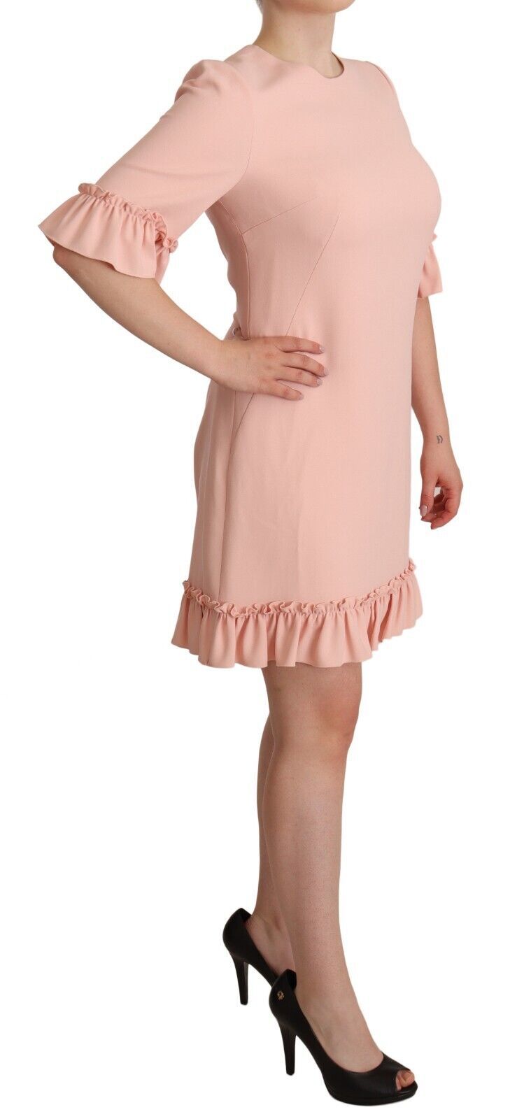 Dolce & Gabbana Pink Ruffled Sleeves Viscose Sheath Dress Dolce & Gabbana