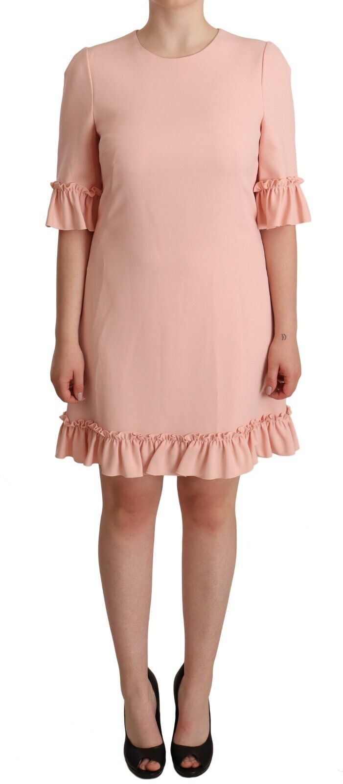 Dolce & Gabbana Pink Ruffled Sleeves Viscose Sheath Dress Dolce & Gabbana