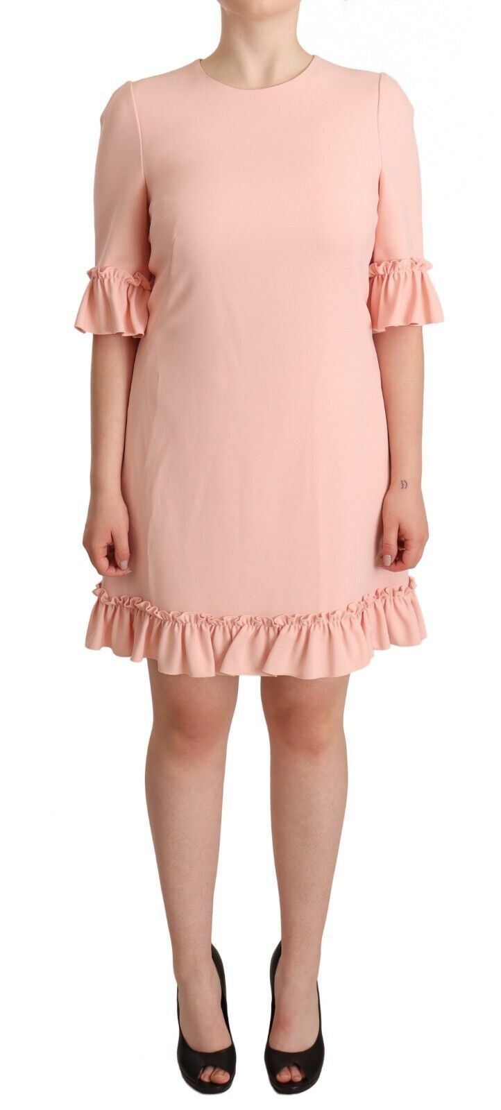 Dolce & Gabbana Pink Ruffled Sleeves Viscose Sheath Dress Dolce & Gabbana