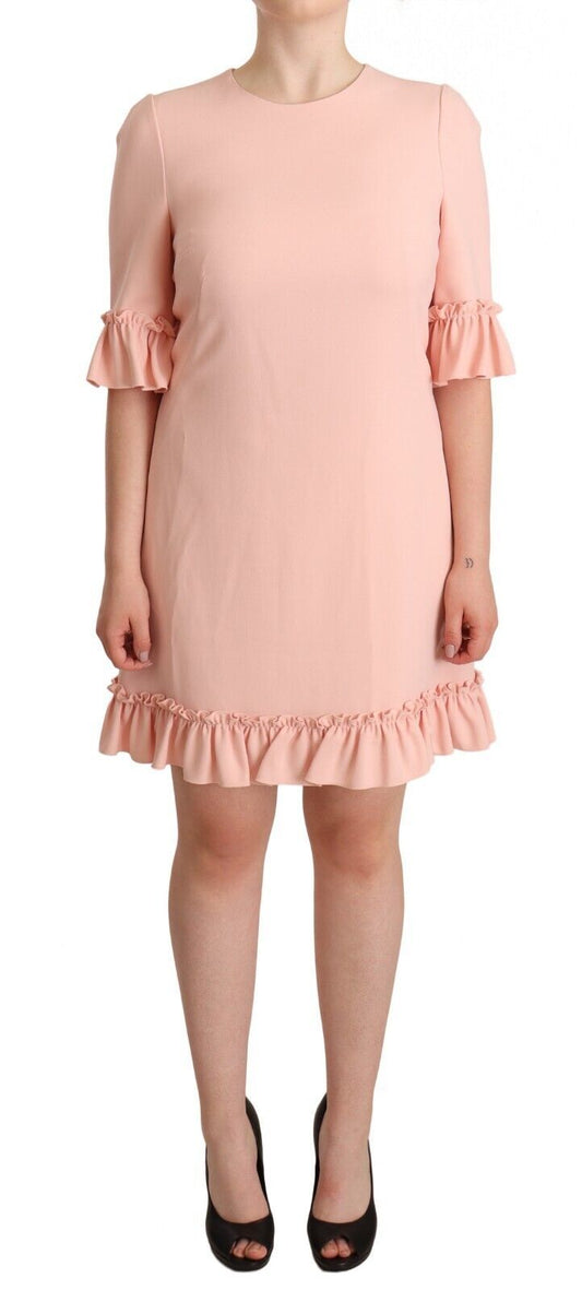 Dolce & Gabbana Pink Ruffled Sleeves Viscose Sheath Dress Dolce & Gabbana