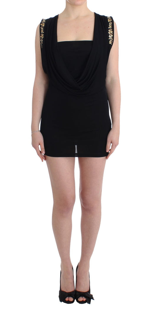Roccobarocco Black Embellished Jersey Mini Sheath Short Dress Roccobarocco