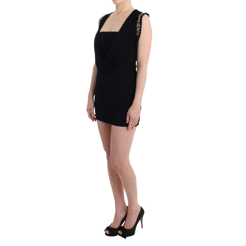 Roccobarocco Black Embellished Jersey Mini Sheath Short Dress