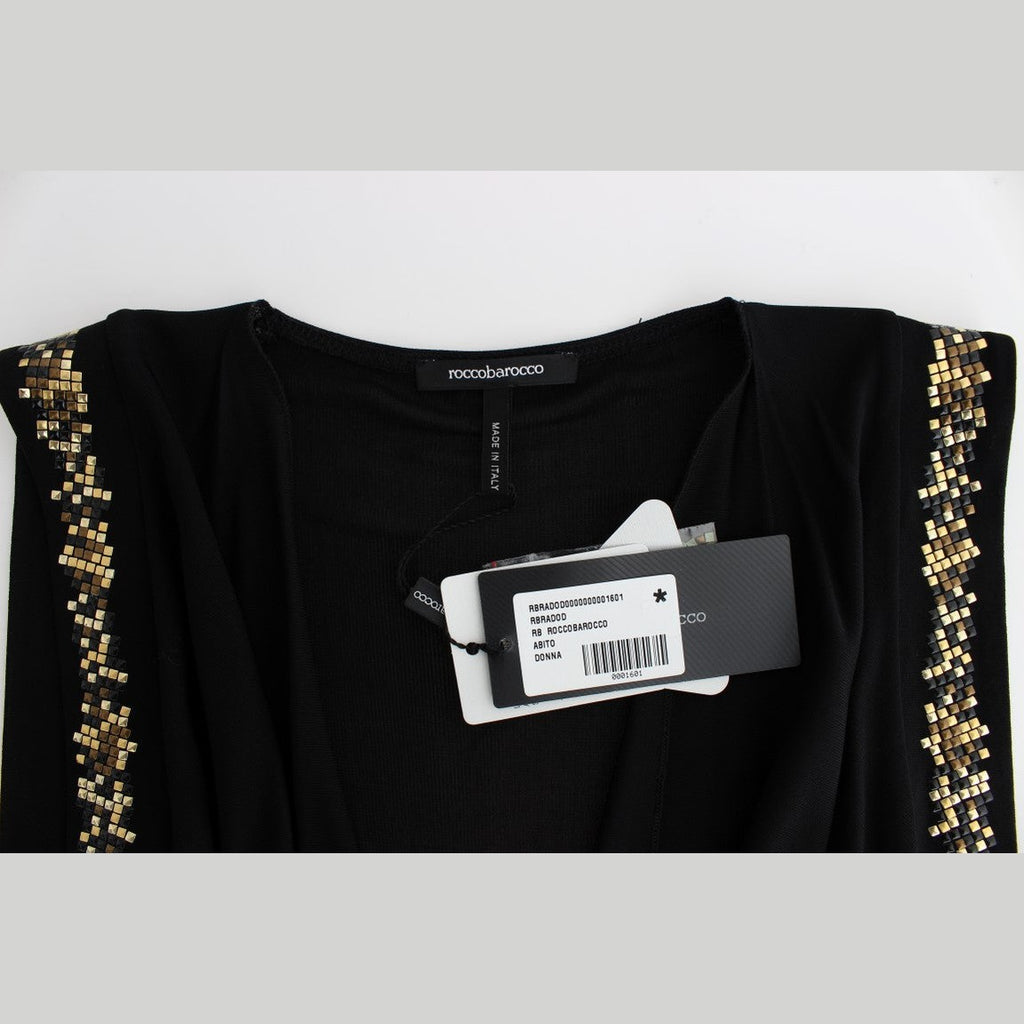 Roccobarocco Black Embellished Jersey Mini Sheath Short Dress