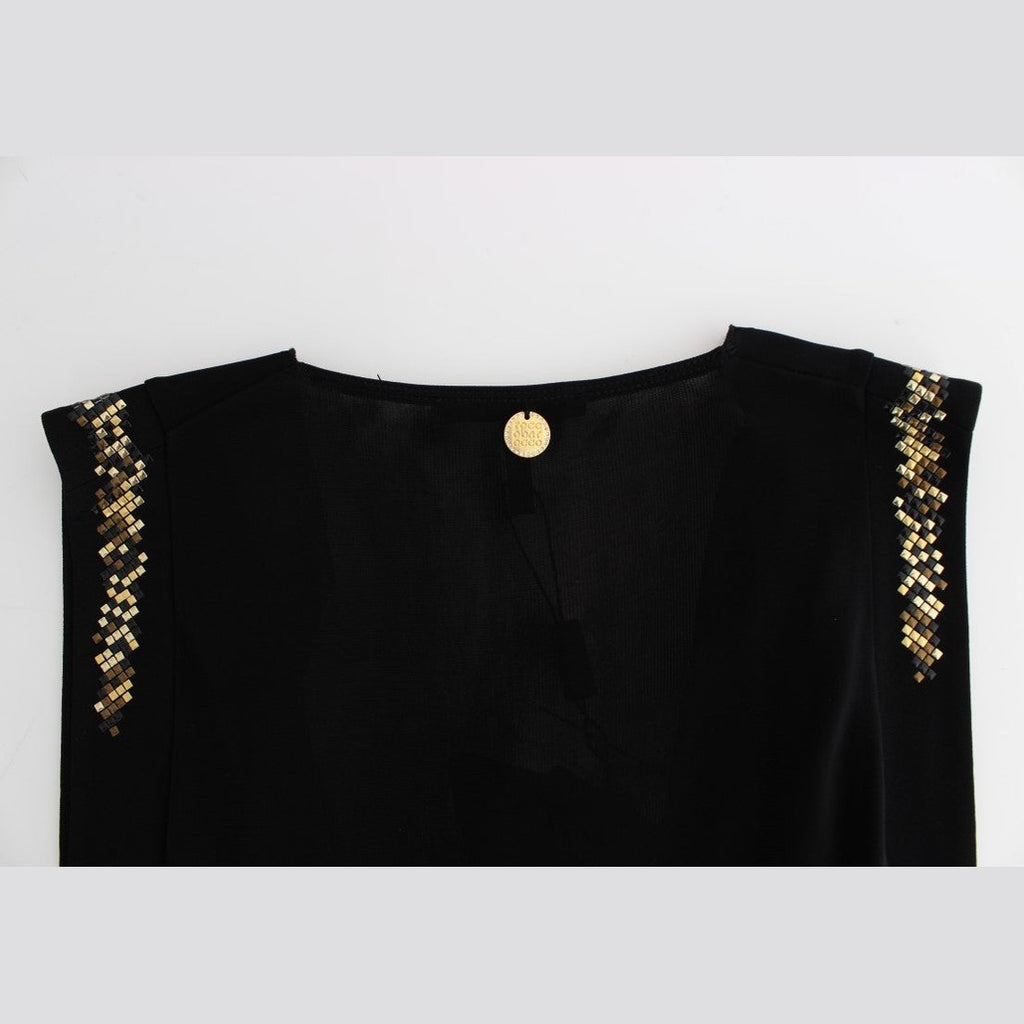 Roccobarocco Black Embellished Jersey Mini Sheath Short Dress