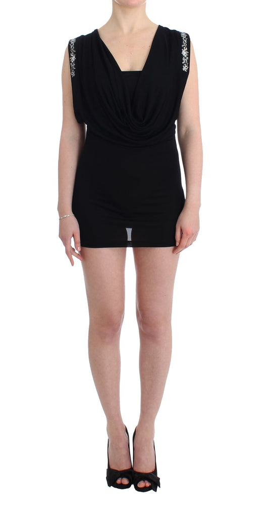 Roccobarocco Black Embellished Jersey Mini Sheath Short Dress Roccobarocco