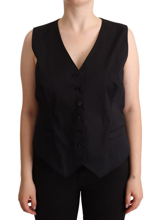 Dolce & Gabbana Black Button Down Sleeveless Vest Waiscoat Top Dolce & Gabbana