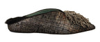 Paola D'Arcano Gold Jacquard Leather Embellished Slip On Shoes