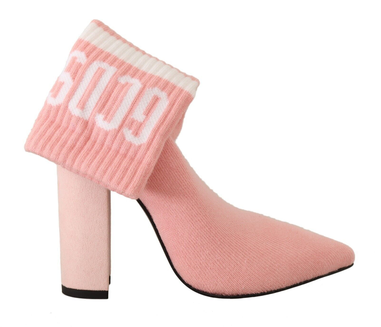 GCDS Pink Suede Logo Socks Block Heel Ankle Boots Shoes GCDS
