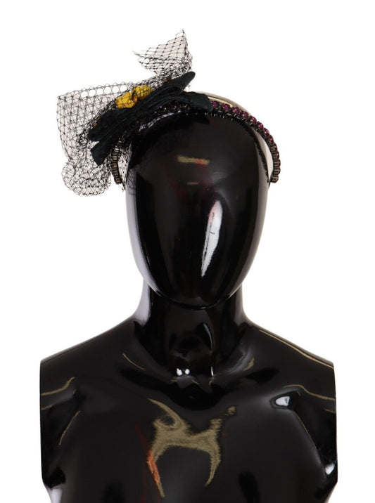 Dolce & Gabbana Silver Tiara Crystals Fruits Black Mesh Diadem Headband Dolce & Gabbana