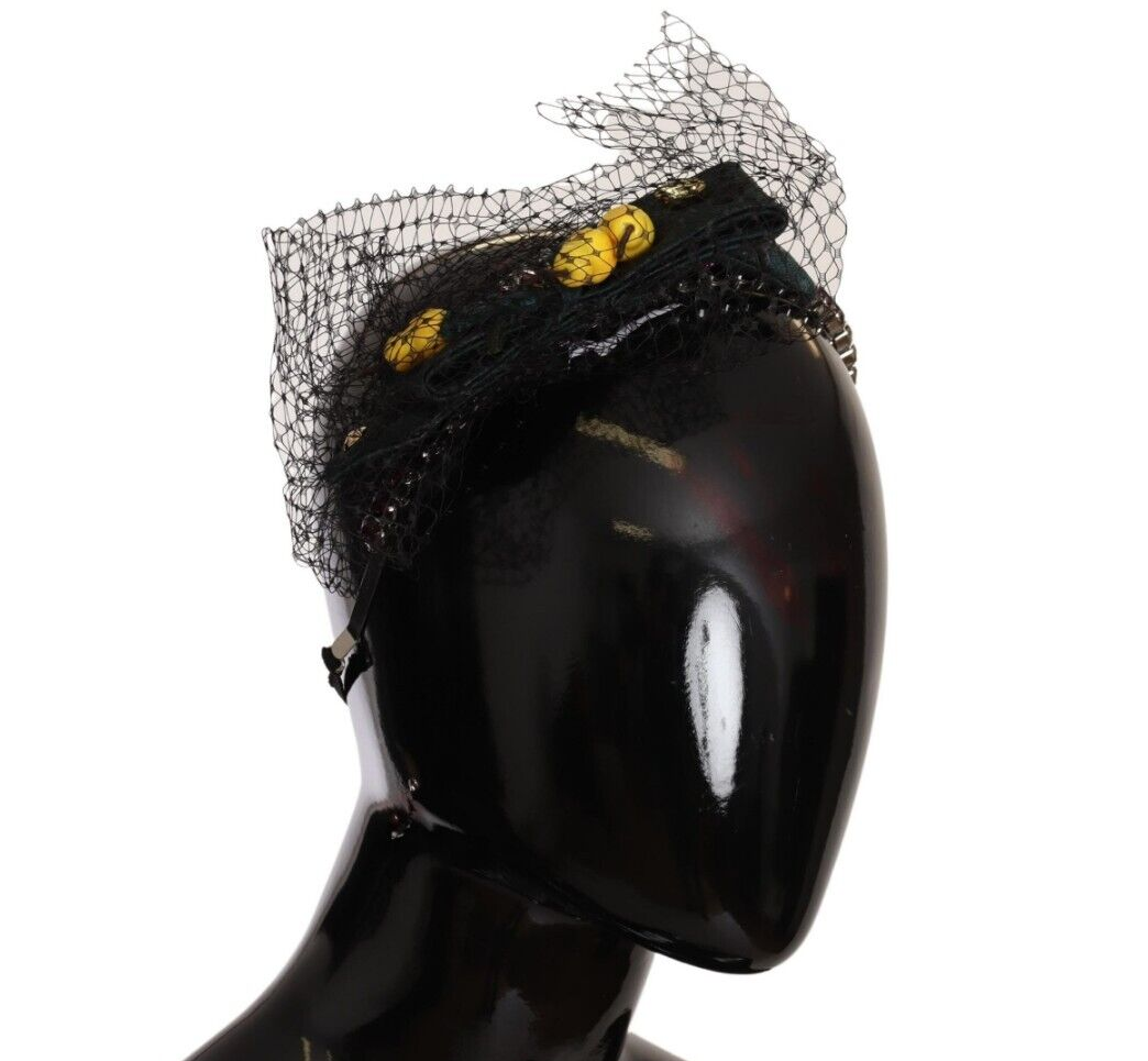 Dolce & Gabbana Silver Tiara Crystals Fruits Black Mesh Diadem Headband Dolce & Gabbana