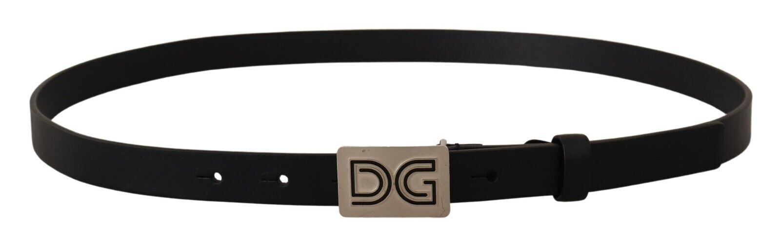 Dolce & Gabbana Black Leather Silver DG Logo Buckle Belt Dolce & Gabbana