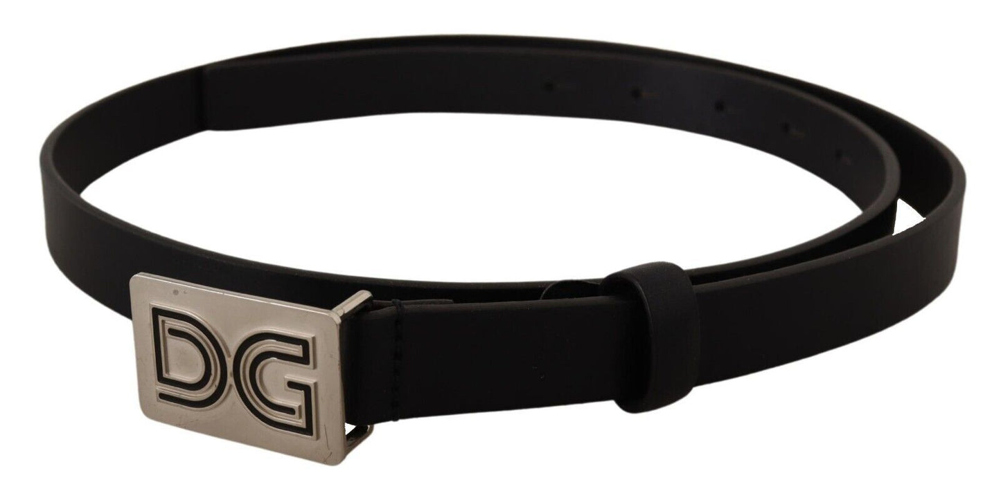 Dolce & Gabbana Black Leather Silver DG Logo Buckle Belt Dolce & Gabbana
