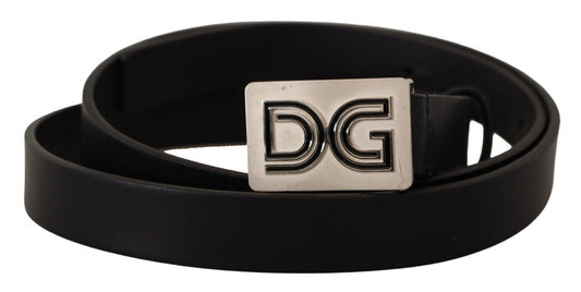 Dolce & Gabbana Black Leather Silver DG Logo Buckle Belt Dolce & Gabbana