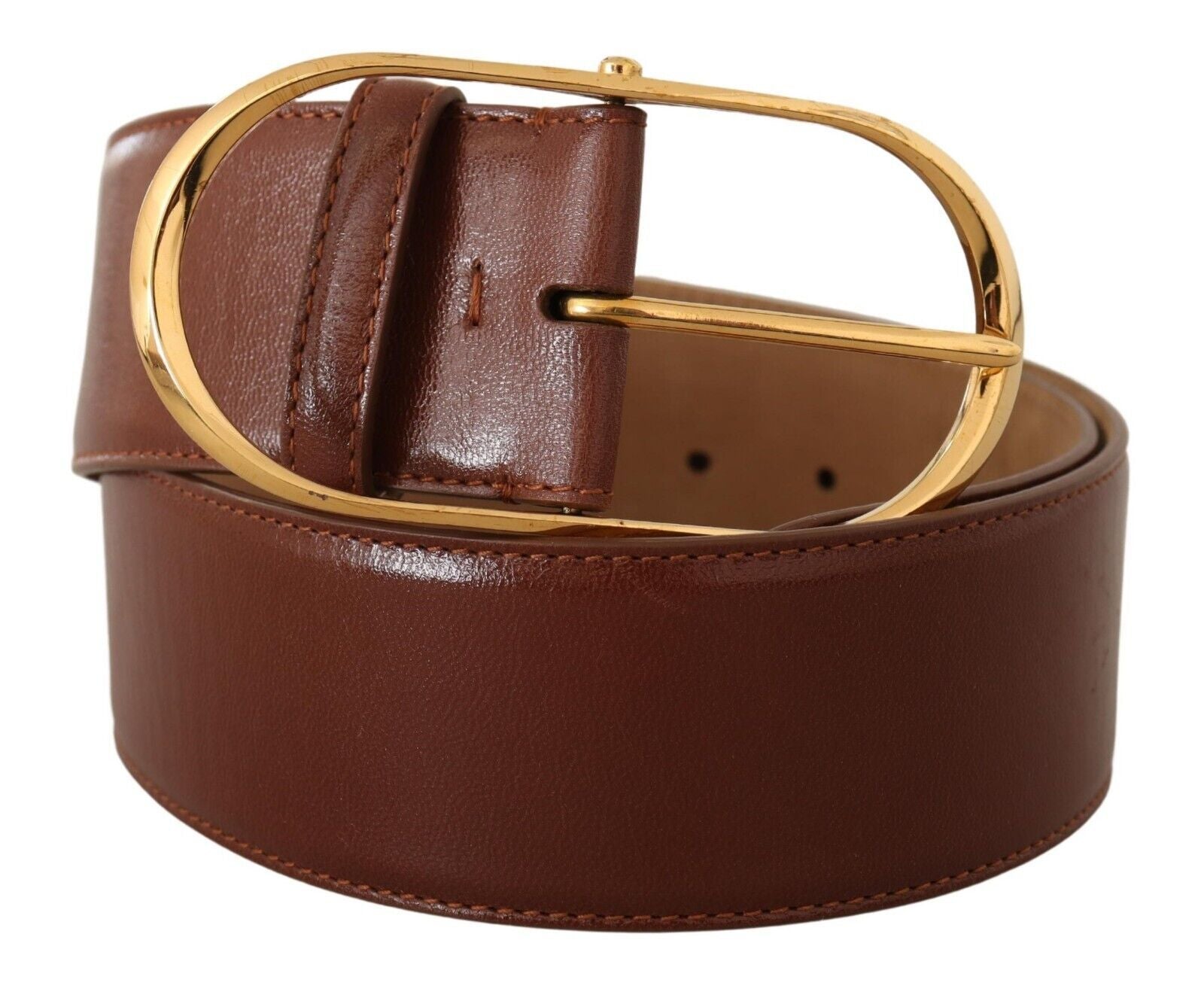 Dolce & Gabbana Brown Leather Gold Metal Oval Buckle Belt Dolce & Gabbana