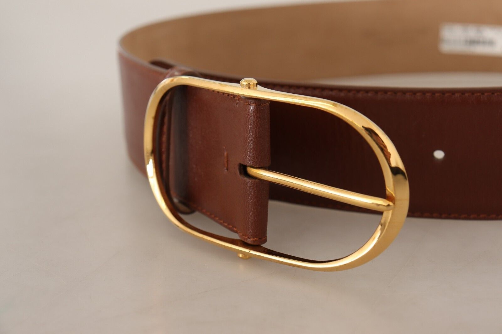 Dolce & Gabbana Brown Leather Gold Metal Oval Buckle Belt Dolce & Gabbana