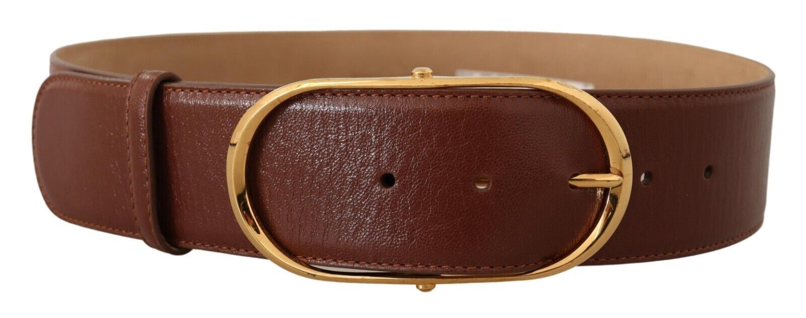 Dolce & Gabbana Brown Leather Gold Metal Oval Buckle Belt Dolce & Gabbana
