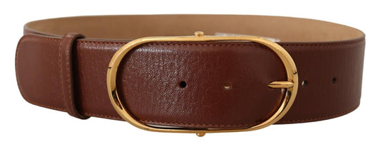 Dolce & Gabbana Brown Leather Gold Metal Oval Buckle Belt Dolce & Gabbana
